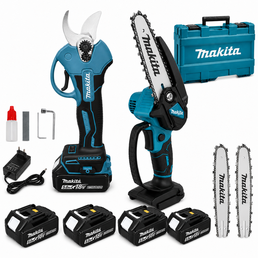 Makita Σετ Κλαδέματος 18V Ψαλίδι Κλαδέματος & Αλυσοπρίονο με 4 Μπαταρίες και Βαλίτσα
