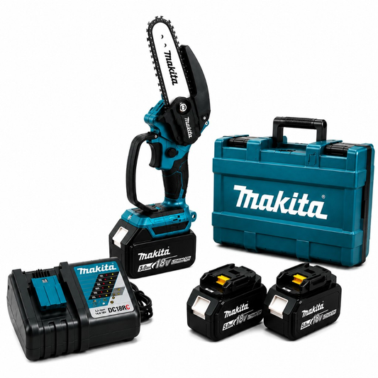 Makita Mini Αλυσοπρίονο 18V με 2 Μπαταρίες 5.0Ah, Φορτιστή DC18RC & Βαλίτσα – Σετ Κλαδέματος