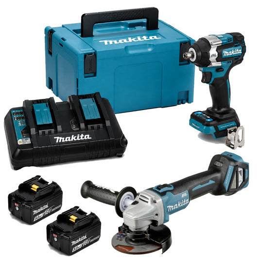 Makita Σετ Εργαλείων Μπαταρίας 36V Brushless – Γωνιακός Τροχός, Παλμικό Μπουλονόκλειδο & Παλμικό Κατσαβίδι με 2 Μπαταρίες 5.0Ah